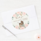 Sticker Rond Baby shower Merci rose Aquarelle Fleurs (Enveloppe)