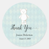 Sticker Rond Baby shower Merci Teddy Bear | Aqua Blue (Devant)