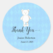 Sticker Rond Baby shower Merci Teddy Bear | Bleu bébé (Devant)