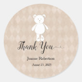 Sticker Rond Baby shower Merci Teddy Bear | Tan (Devant)
