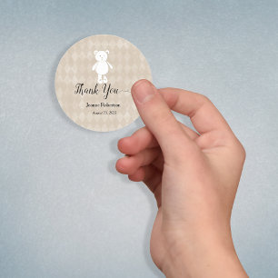 Sticker Rond Baby shower Merci Teddy Bear Tan