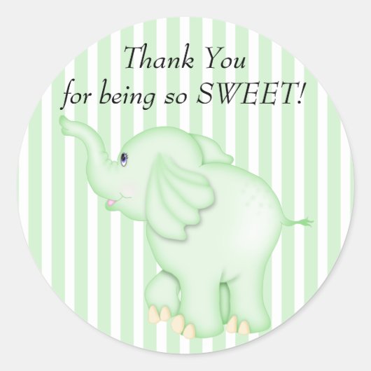 Sticker Rond Baby shower Merci vert éléphant (Devant)