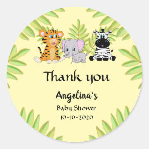 Sticker Rond Baby shower mignet animal Safari Jungle Merci