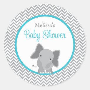 Sticker Rond Baby shower mignon de Chevron Teal d'éléphant