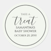 Sticker Rond Baby shower mignonne Calligraphie Script Treat Gre (Devant)