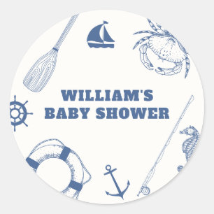 Sticker Rond Baby shower minimaliste de pêche nautique