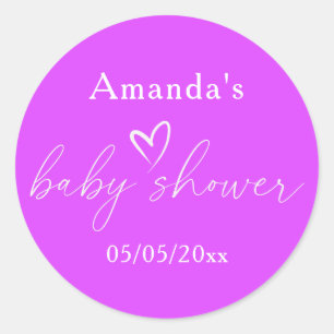Sticker Rond Baby Shower Minimaliste Simple Violet