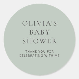 Sticker Rond Baby Shower Minimaliste Typographie Vert Sauge