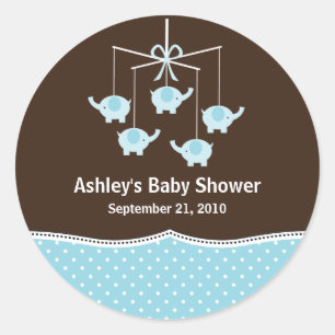 Sticker Rond Baby shower mobile Blue & Brown Elephant