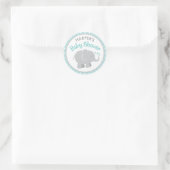 Sticker Rond Baby shower moderne Aqua et Grey Elephant Boy (Sac)