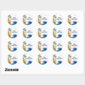 Sticker Rond Baby shower moderne Blue Ocean Wave Surboard (Feuille)