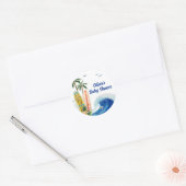 Sticker Rond Baby shower moderne Blue Ocean Wave Surboard (Enveloppe)