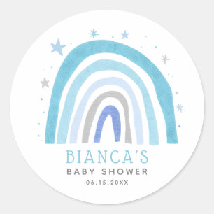 Sticker Rond Baby shower moderne Blue Rainbow Boho