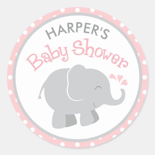 Sticker Rond Baby shower moderne Blush et Grey Elephant Girl (Devant)