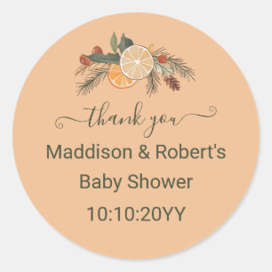 Sticker Rond Baby shower moderne d'agrumes d'hiver séchés