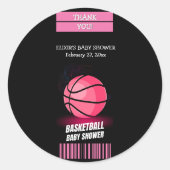 Sticker Rond Baby shower moderne de basket-ball rose (Devant)
