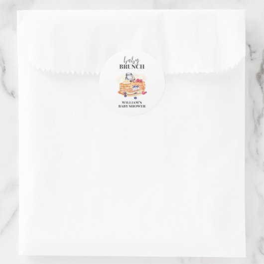Sticker Rond Baby shower moderne de brunch au lait Berry Pancak (Sac)