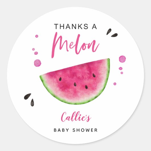 Sticker Rond Baby shower moderne de pastèque rose (Devant)