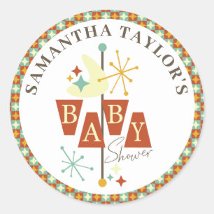 Sticker Rond Baby shower moderne du milieu du siècle Favor Stic