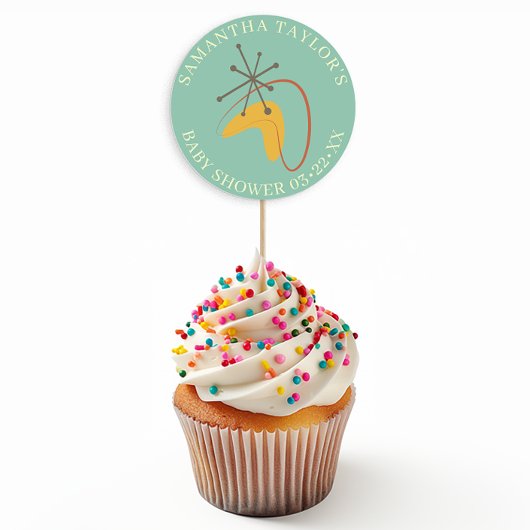 Sticker Rond Baby shower moderne du milieu du siècle Favor Stic