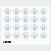 Sticker Rond Baby shower moderne éléphant bleu et gris (Feuille)