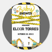 Sticker Rond Baby shower moderne en construction (Devant)