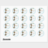 Sticker Rond Baby shower moderne Monkey Twin Boy en bleu (Feuille)