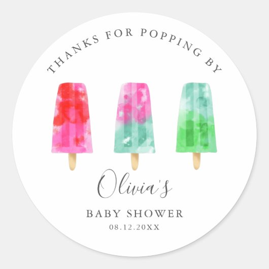 Sticker Rond Baby shower moderne Popsicle (Devant)