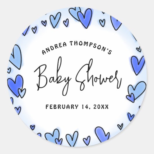 Sticker Rond Baby shower moderne Sweet Valentine Blue Hearts (Devant)