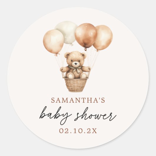 Sticker Rond Baby shower moderne Teddy Bear Genre Neutre (Devant)