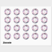 Sticker Rond Baby shower moderne tropical pastel rose bleu (Feuille)