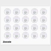 Sticker Rond Baby shower moderne violet gris éléphant fille (Feuille)