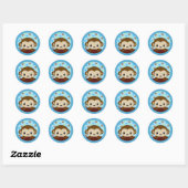 Sticker Rond BABY SHOWER MONKEY Polka Dot BLUE VERT phoque (Feuille)