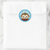 Sticker Rond BABY SHOWER MONKEY Polka Dot BLUE VERT phoque (Sac)