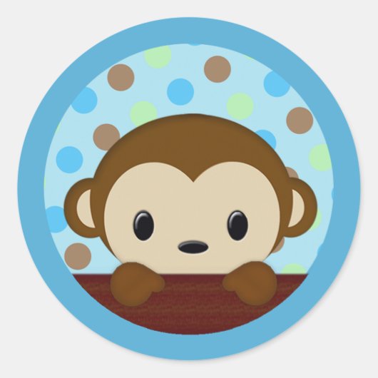 Sticker Rond BABY SHOWER MONKEY Polka Dot BLUE VERT phoque (Devant)
