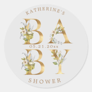 Sticker Rond baby shower monogramme or fleuri