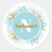 Sticker Rond Baby shower Monogramme Parties scintillant aquarel (Devant)