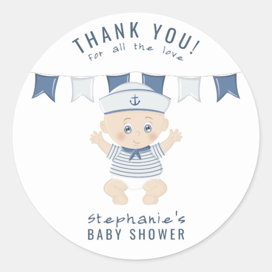 Sticker Rond Baby shower Nautical Baby Boy (Devant)