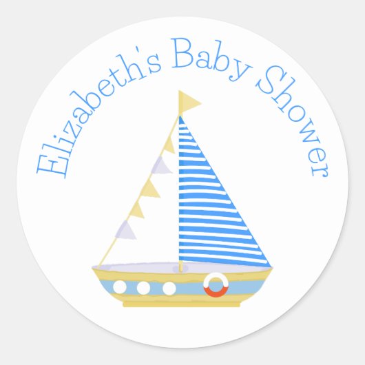 Sticker Rond Baby shower Nautical Blue Stripe (Devant)