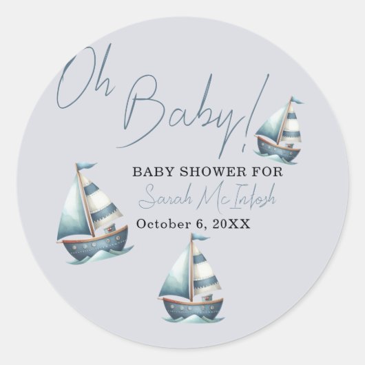 Sticker Rond Baby shower nautique (Devant)