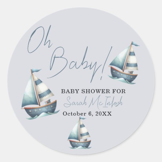 Sticker Rond Baby shower nautique (Devant)