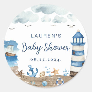 Sticker rond Baby shower nautique