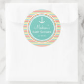 Sticker Rond Baby shower Nautique, Bright Rainbow Stripes (Sac)