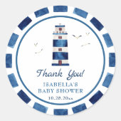 Sticker Rond Baby shower nautique du phare d'aquarelle (Devant)