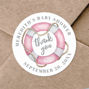 Sticker Rond Baby shower nautique rose