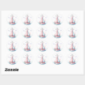 Sticker Rond Baby shower nautique rose classique (Feuille)