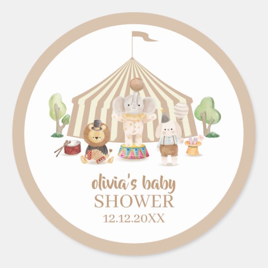 Sticker Rond Baby shower Neutral Boho Magique Safari Cirque (Devant)