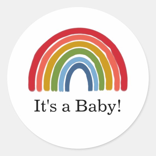 Sticker Rond Baby shower neutre de genre arc-en-ciel (Devant)