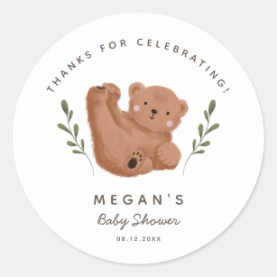 Sticker Rond Baby shower neutre de l'ours de bébé