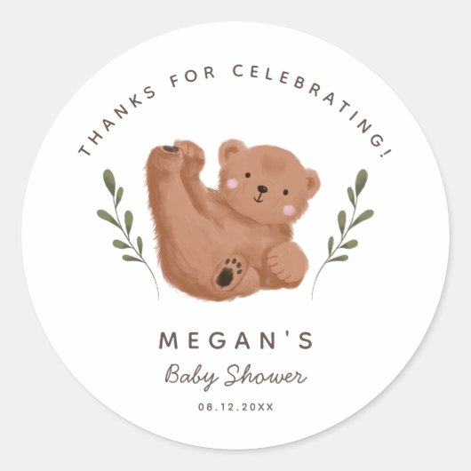 Sticker Rond Baby shower neutre de l'ours de bébé (Devant)